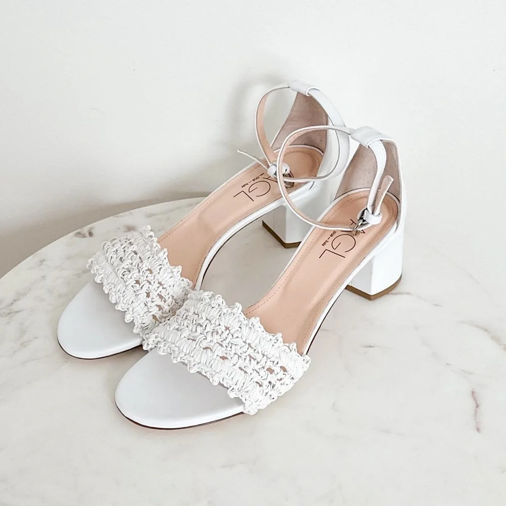AGL NEW Crochet White Leather Ankle Strap Sandals Size 41 EU 11 US